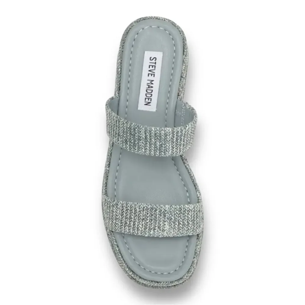 STEVE MADDEN Women’s Merrcer Platform Slide Sandals in the Size 9 in Blue Raffia